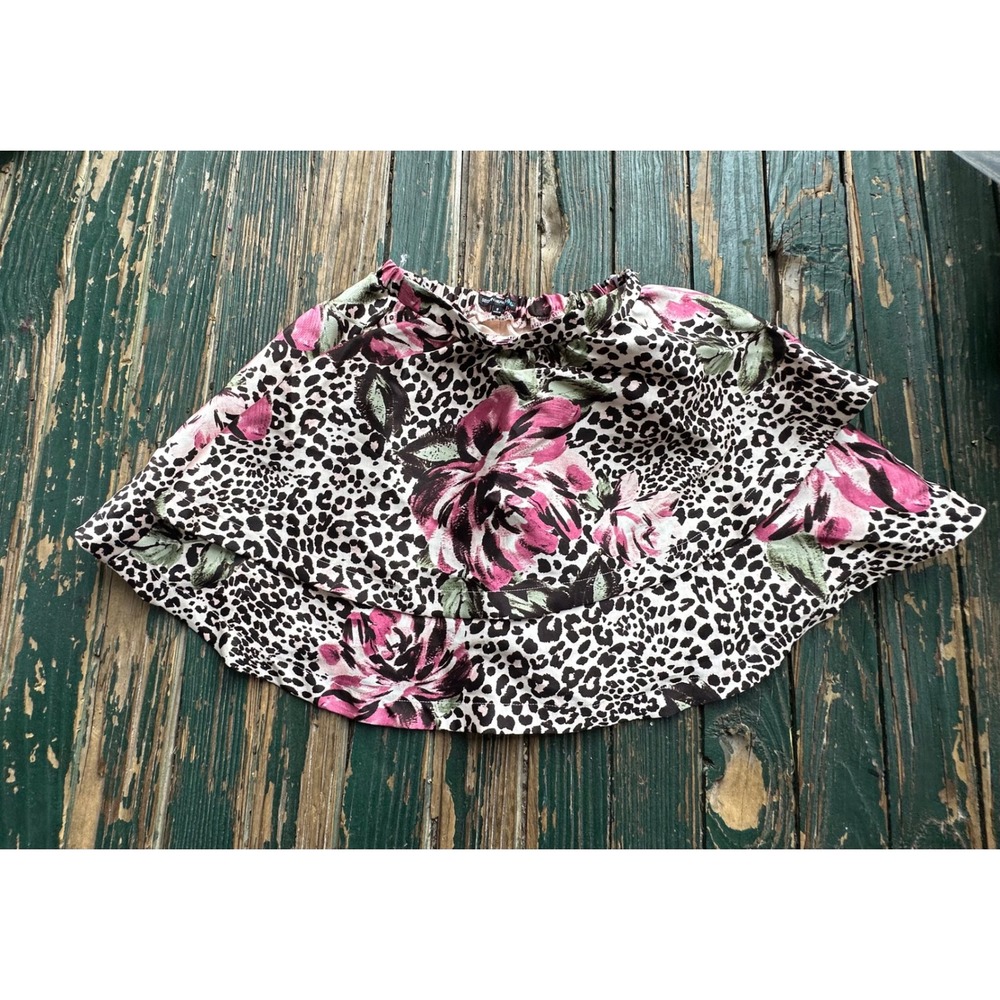 Sequin Hearts Girls Leopard Floral Tiered High Low Skirt Pink Black Size 8